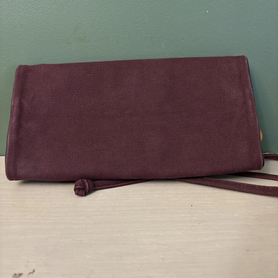 Bolso de cosméticos Ralph Lauren para artículos de tocador vintage rodante triple pliegue lona borgoña Foto 2 de 4