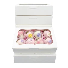50 Pcs 8x5x2 inch White Bakery Boxes with Window for Cookies Pastries Donuts