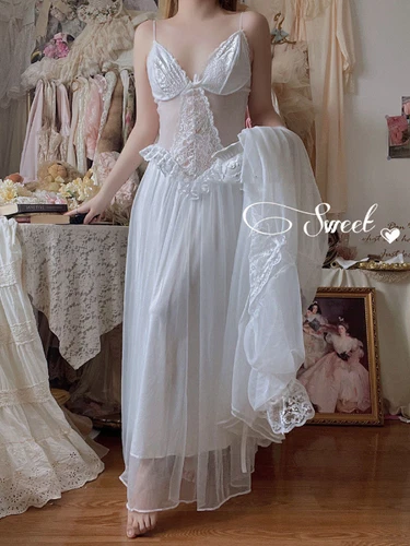 Mujeres Princesa Francesa Ropa de Dormir Blanco EncajeHada Vestido de Noche Camisón Victoriano - Imagen 11 de 15