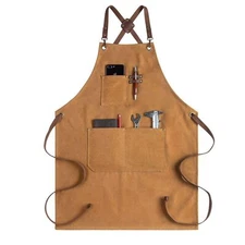 CONTAIL Heavy Duty Cotton Canvas Chef Apron Brown Adjustable Cross Back