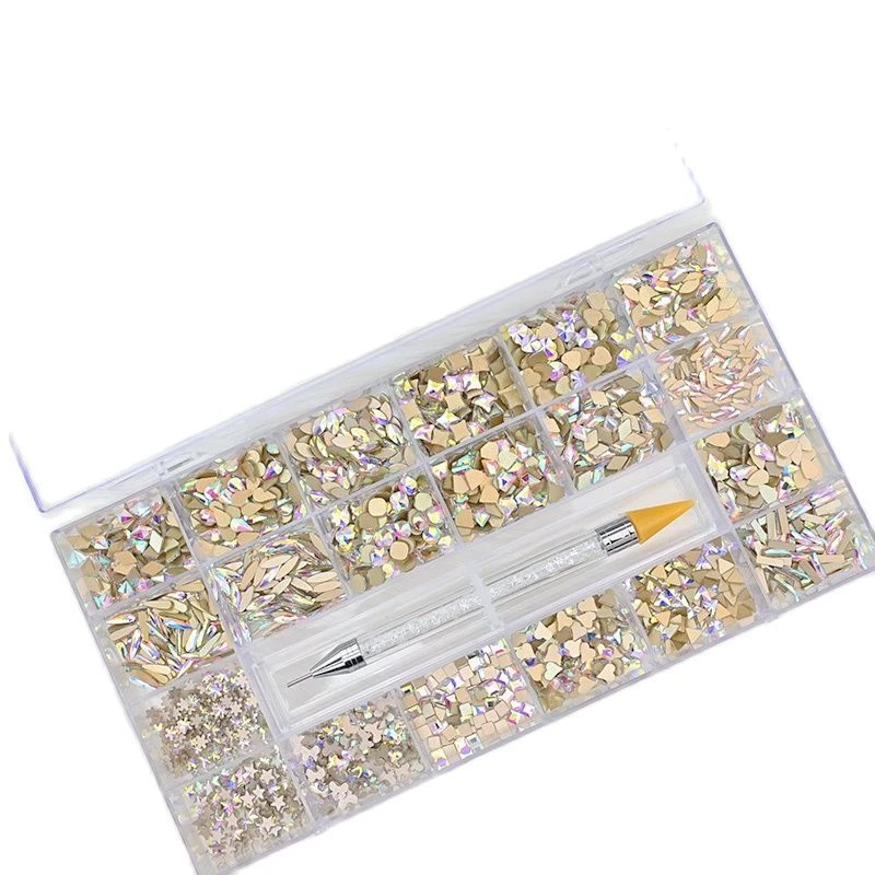 Kit de diamantes de imitación para uñas parte posterior plana 240 piezas dijes de aleación vidrio joyería uñas caja de cristal Foto 2 de 4