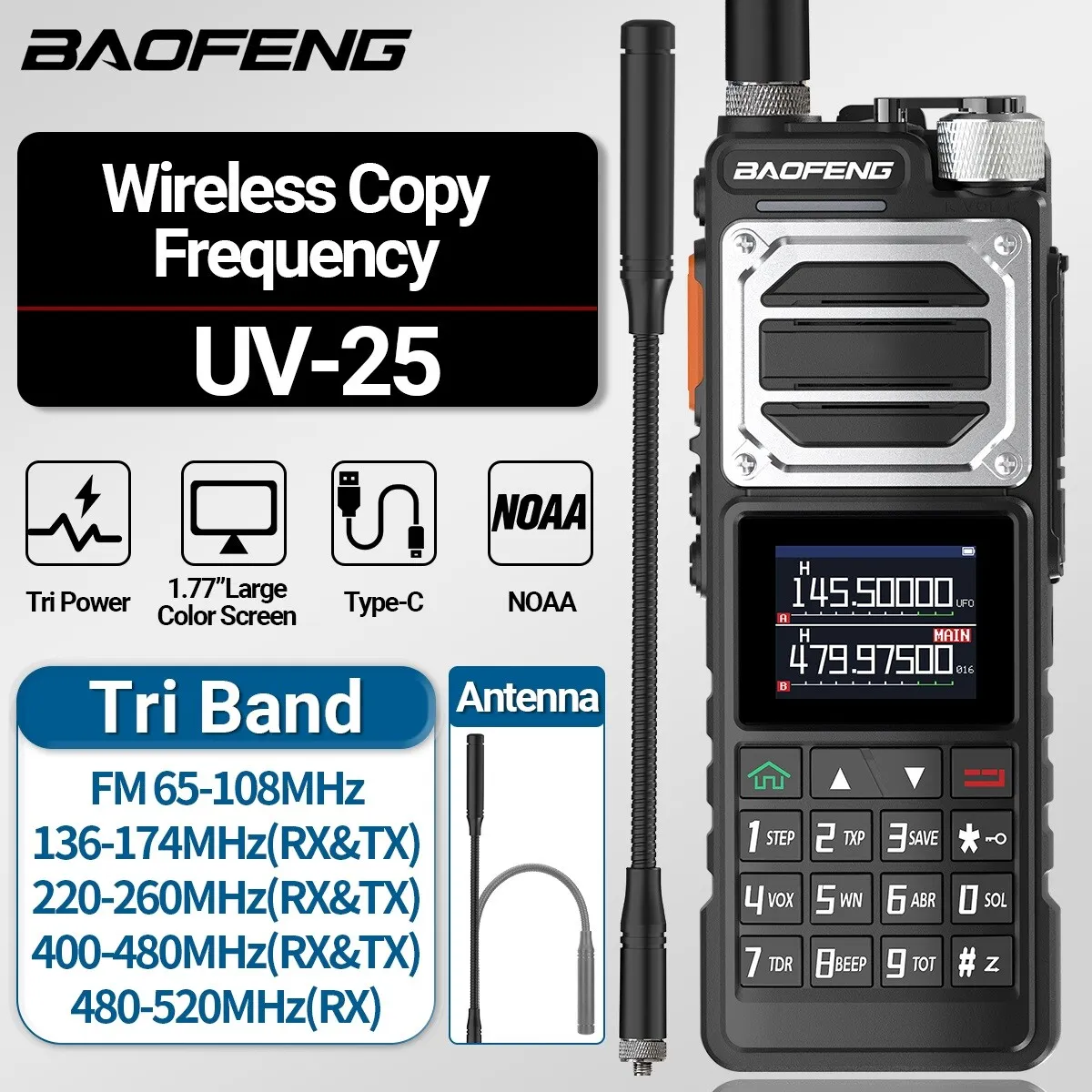 Baofeng UV-25 10W Tri Band Power Walkie Talkie Long Range Type-C