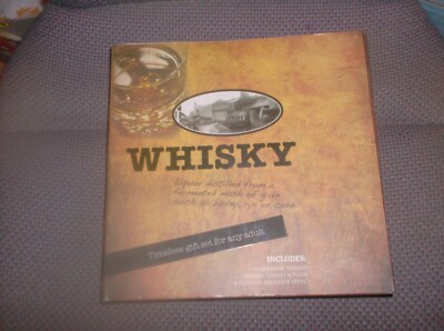 SPICEBOX WHISKEY KIT GUIDEBOOK, WHISKEY STONES, FUNNEL & FLASK 8 OZ. NEW
