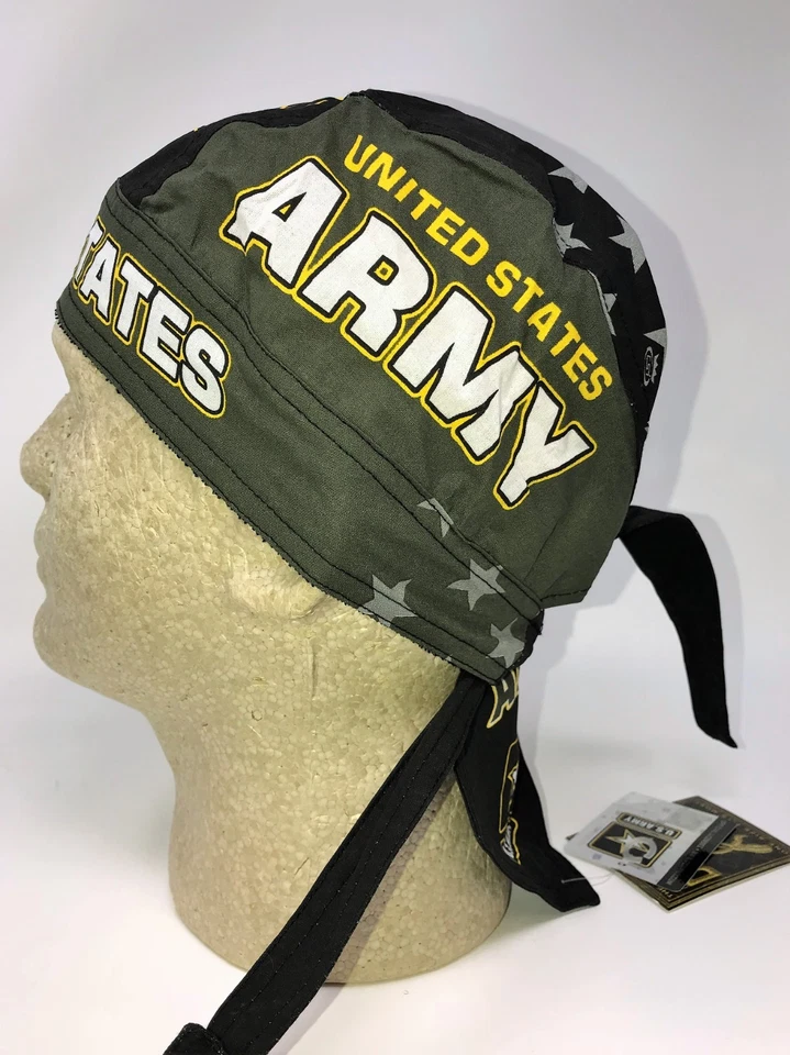 US Army Military Doo Rag Head Wrap Skull Cap Durag Sweatband Combat Stars Black - Image 3 of 4