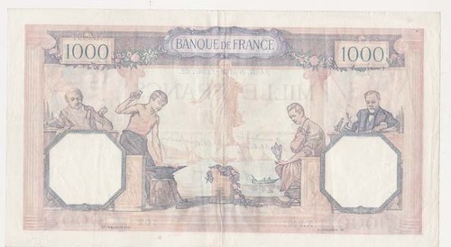 1000 Francs Ceres and Mercury 18/04/1940 SUP (300) - Picture 2 of 2