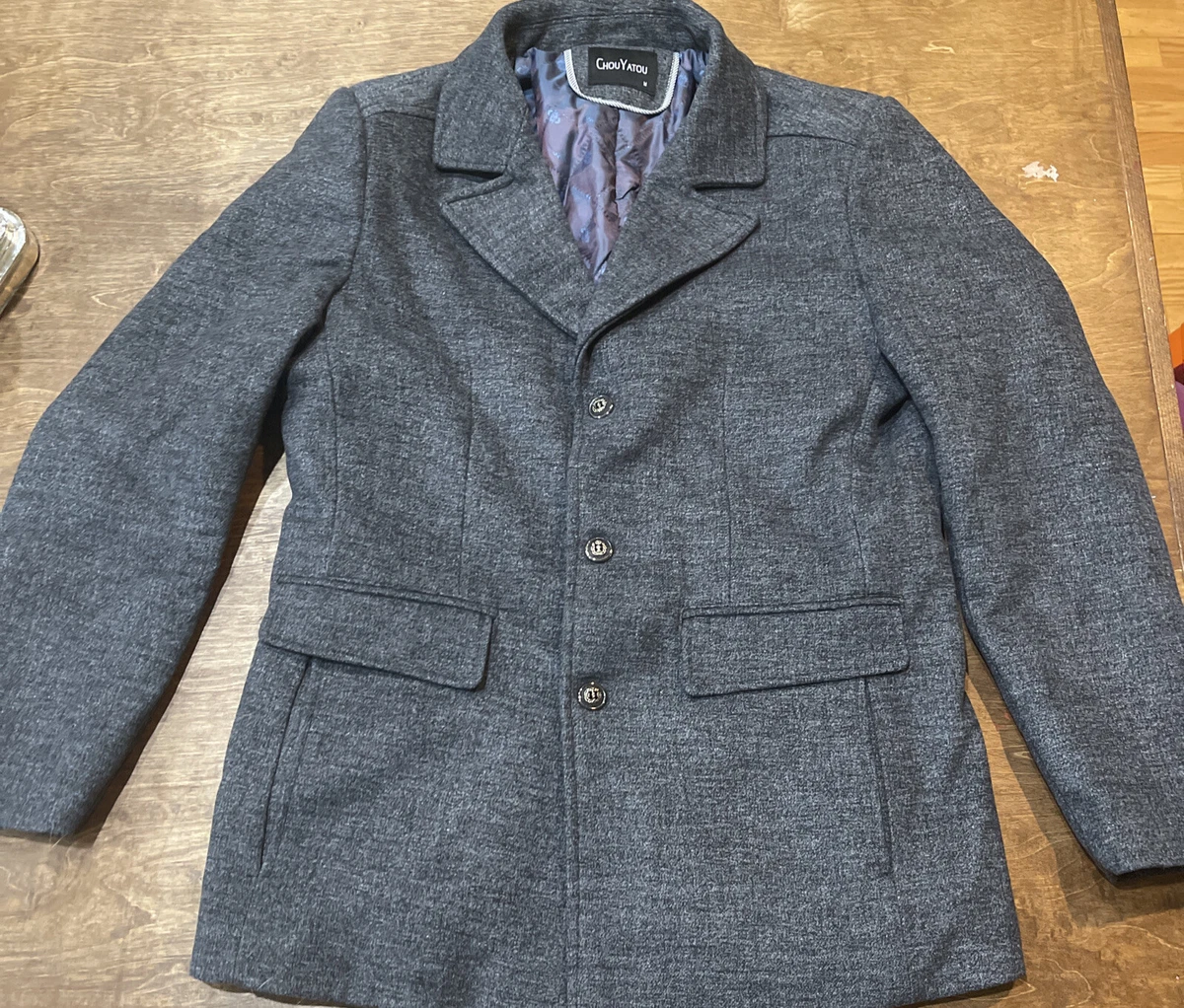 Chou Yatou Men s Winter single Breasted Size M PeaCoat Gray