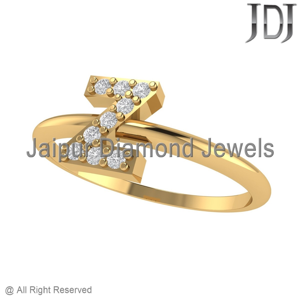 Z Letter Ring 14k Solid Yellow Gold Jewelry Genuine White Diamond Initial  Ring
