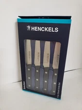 New in Box~JA Henckels (made in India)~Set of 4 Black Handle 4 1/2" Steak Knives