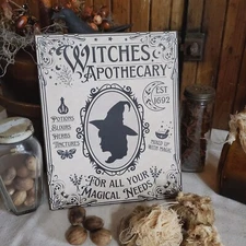 PRIMITIVE ANTIQUE VINTAGE VICTORIAN STYLE HALLOWEEN WITCHES APOTHECARY 1692 SIGN