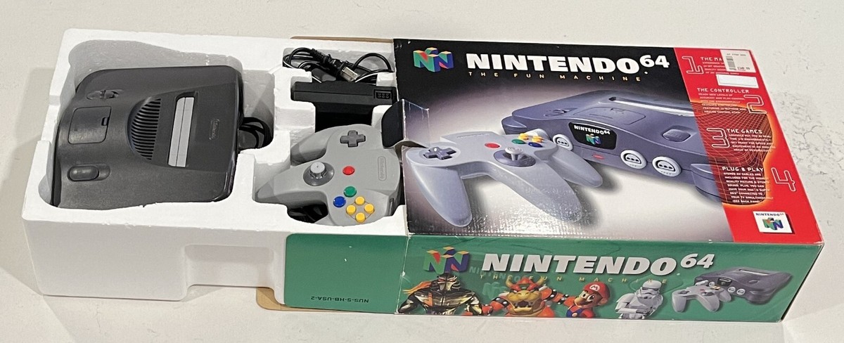 1996 Nintendo 64 Game Console w/Box, (Foam Insert) Cords