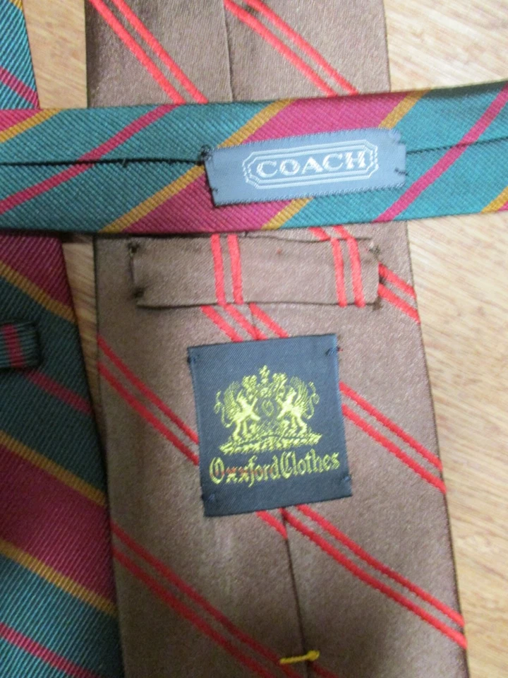 Oxxford Clothes Coach auténtico rojo verde marrón Repp rayas seda corbatas para el cuello Foto 3 de 4