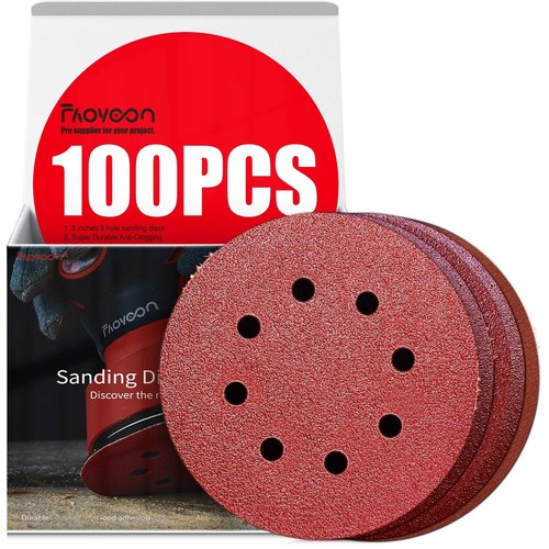 100Pcs 5 Hook Loop Sanding Discs Wood Orbital Sander Grit Random ...