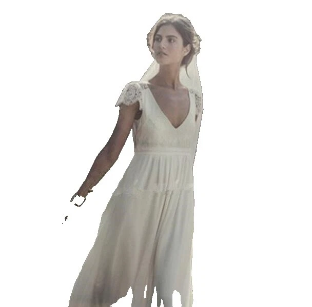 Chiffon V Neck Short Sleeve Column/Sheath Wedding Dresses