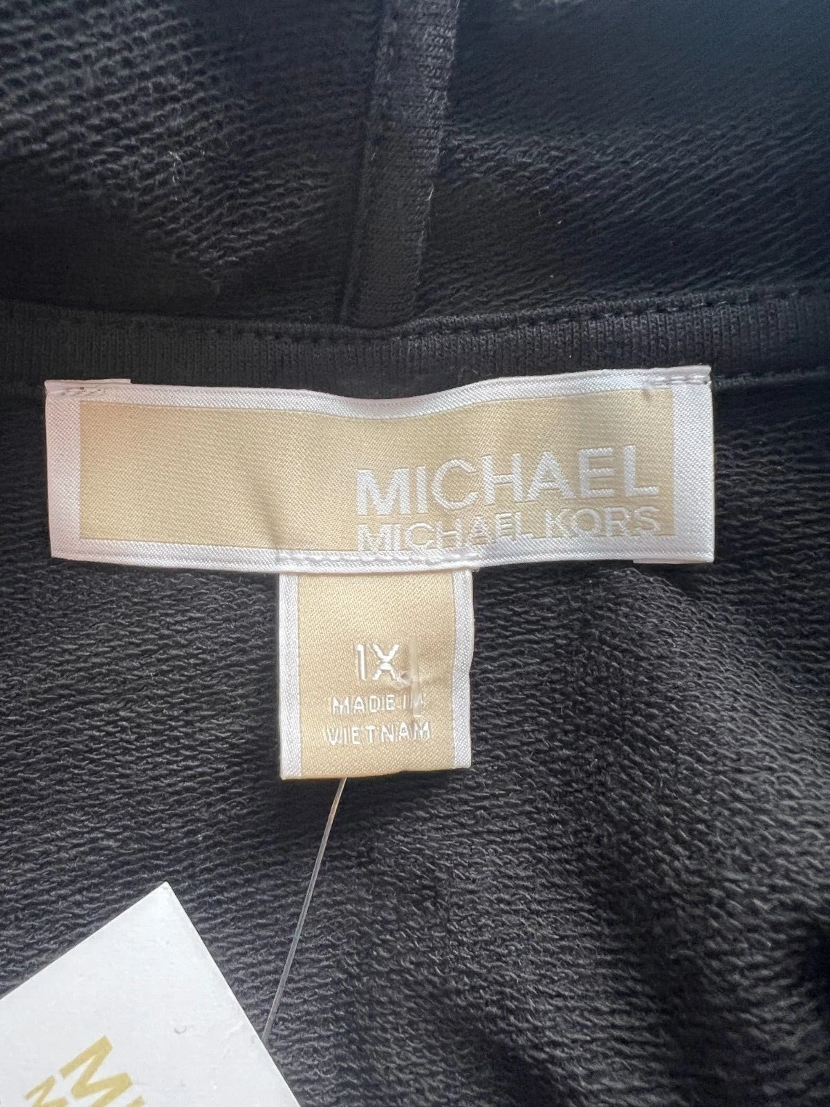 Felpa donna Michael Kors nera con cappuccio logo punta dorata 1X taglie forti nuova con etichetta