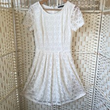 M&S Collection Cream Net Crochet Dress Size 10L UK Circles Skater Pleat Lined