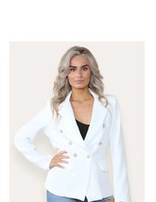 Women Collared Blazer Jacket for Ladies Fitted Linned Double Gold Buttons Jacket