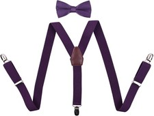 Kid's Y Back Suspenders and Bow Tie Set Adjustable 3 Clips