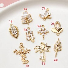 10pcs CZ Pave Leaf Charm,Cubic Zirconia Leaves Pendant With Loop