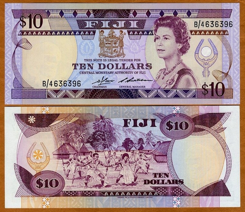 FIJI, 10 dollars, ND (1986) P-84, QEII, aUNC