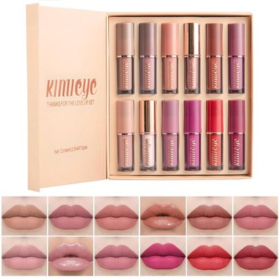 KIMIEYE 12Pcs Velvet Matte Liquid Lipstick Set, 1 Fl Oz (Pack of 1), SET A 