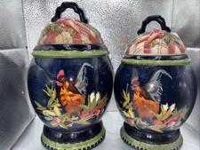 Stone House Farm Collection By Tracy Porter Handpainted Ceramic Canisters w/Lids