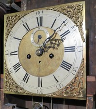 Antique Longcase Clock Brass Dial and 8-Day Movement. 11 inch Square Dial.