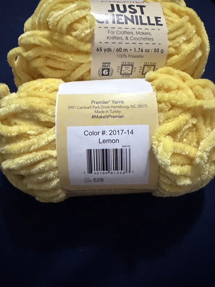 Premier Just Chenille Yarn Lot of 3 Lemon 60 yds 50G - Image 3 of 3