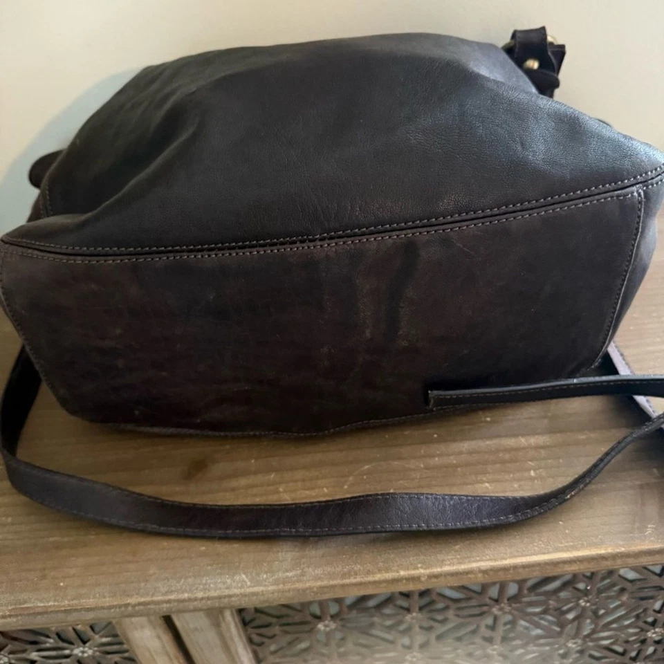 Bolsa de ombro de couro marrom rosa âmbar fecho de bronze pele boho - Imagem 4 de 4