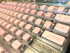 Kawaii Kitties Keycaps Pink/White Keyboard Se...