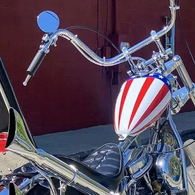 Captain America chopper detail - fishtail, seat, tank, mirror