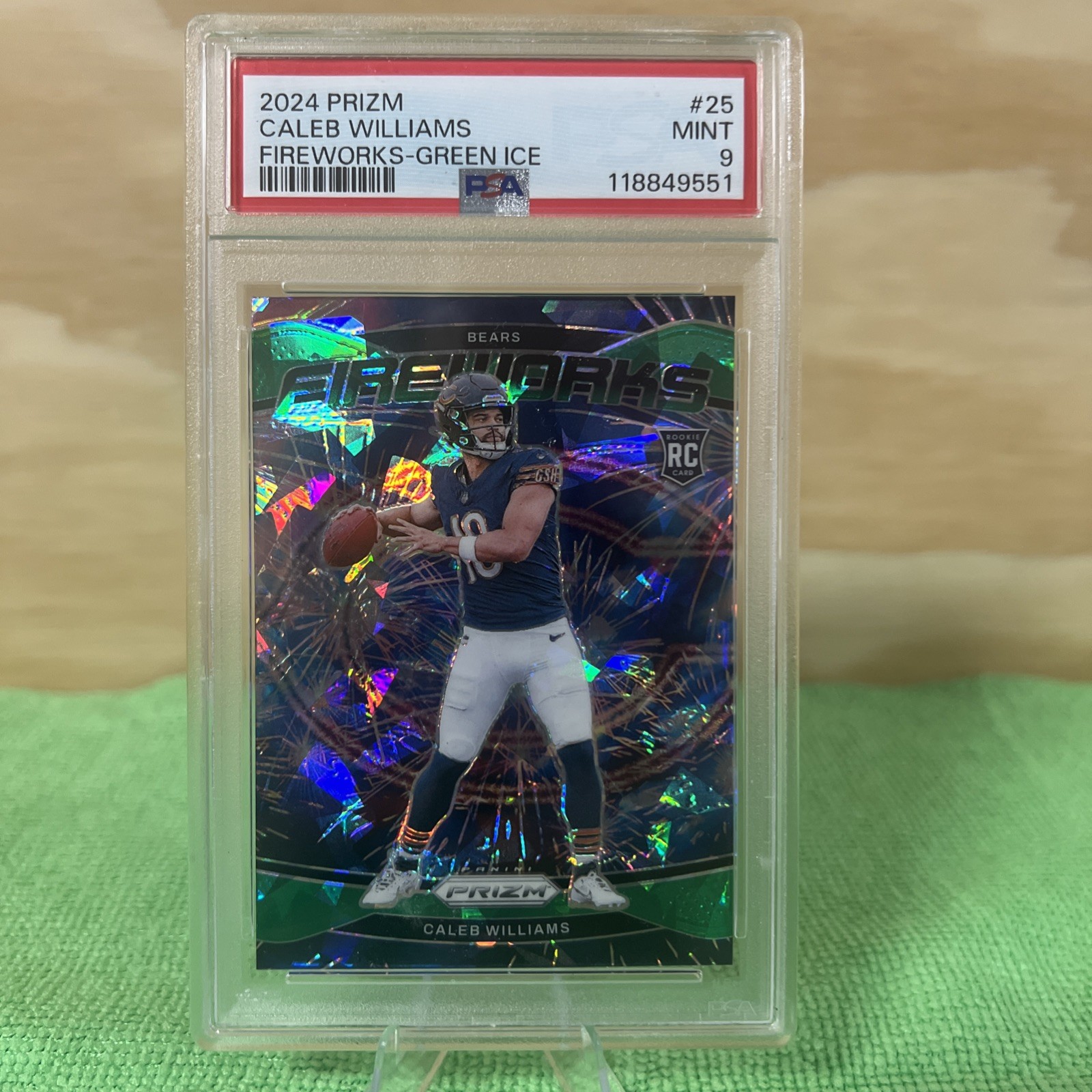 2024 Panini Prizm - Fireworks Caleb Williams #25 Green Ice Prizm (RC)