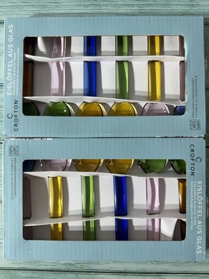 12x Crofton Eislöffel aus Glas Bunt Dessertlöffel Neu