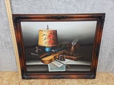 original oil painting on canvas Still Life with Violin French artist Frank Lean