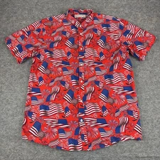 Rowdy Gentleman Hawaiian Button Up Shirt Patriotic USA Flag Red Cotton Mens XL
