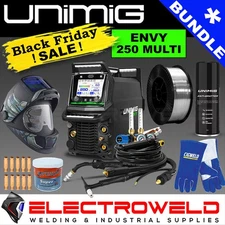UNIMIG Envy Multi 250 AC/DC Mig Tig Welder Bundle + Helmet + Gloves+ Wire U11238