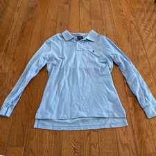 Boys Light Blue Long Sleeve Polo T Shirt M 10-12 