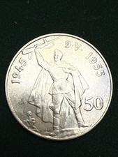 CZECHOSLOVAKIA 1955  Silver .900 Coin 50 Korun 10th Ann. of Liberation in WWII