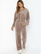 Velour Zip Hoodie Wide Leg Lounge Set NWT Love Poem S