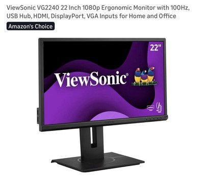 ViewSonic VG2240 22 Inch 1080p Ergonomic Monitor with 100Hz, USB Hub, HDMI