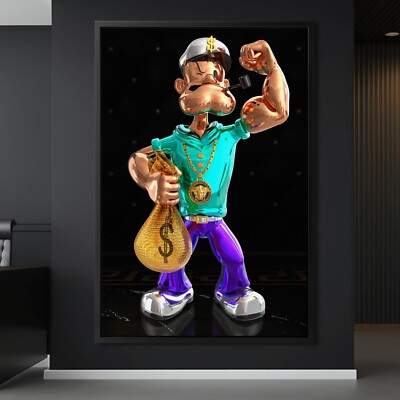   Wandbild Leinwand mit Rahmen , Popeye Geld Luxus und Reichtum Kunst Deko Hause