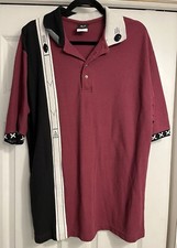 Vtg 70s 80s Hilton Black Red Polo Shirt XL Bowling Lane Strikes Ball Retro