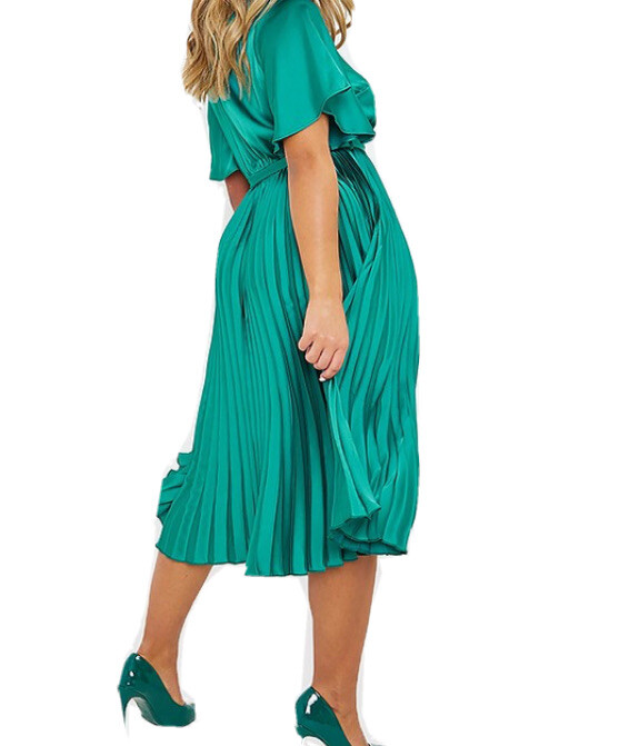 New In The Style Jac Jossa Pleated Wrap Midi Dress Green Size UK 16 image 6