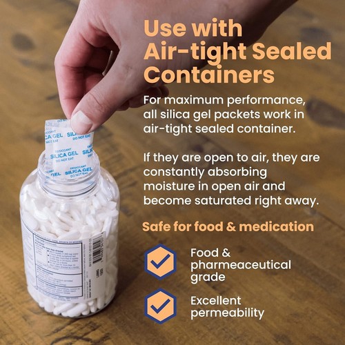 2 gram (250 Packets) Food Safe Pure White Silica Gel Desiccant Dehumidifier pack - Picture 4 of 6