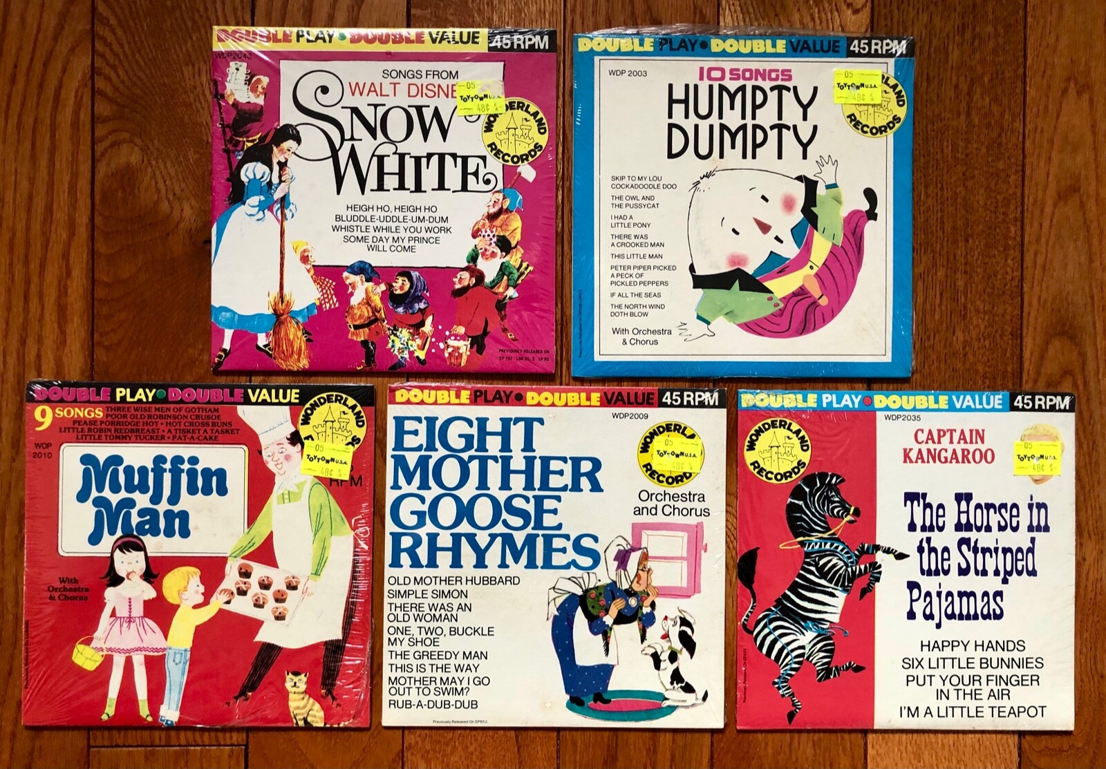 Wonderland Records 45 RPM Records, Lot of 5, Kids Songs, Stories, Music, Sealed!