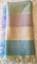 Acrylic Knit Baby Blanket Pastel Stripe Fringe Purple Blue Nursery Throw Japan