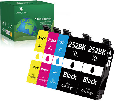 5 Pack T252XL 252XL Ink Cartridges For Epson WorkForce WF-3620 WF-3640 WF-7610