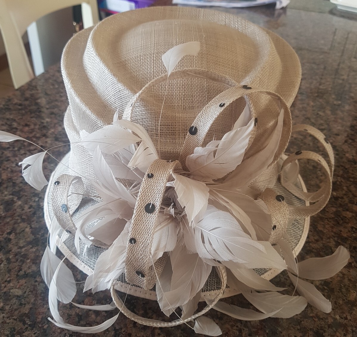 Balfour Hat designed by EMMA B ~ Champagne ~ Feathers  display picture 1