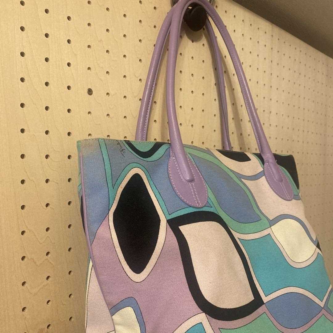 EMILIO PUCCI Tote Pucci Pattern Canvas Leather Purple Blue