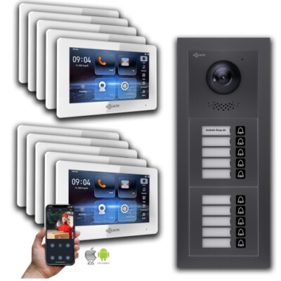 Goliath IP Video Türsprechanlage: 7-Zoll, 10 Familienhaus, Smartphone-App, Anthr