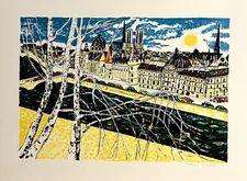 François Szulman Original Lithograph Signed Paris Quai de Seine Naive Art Art